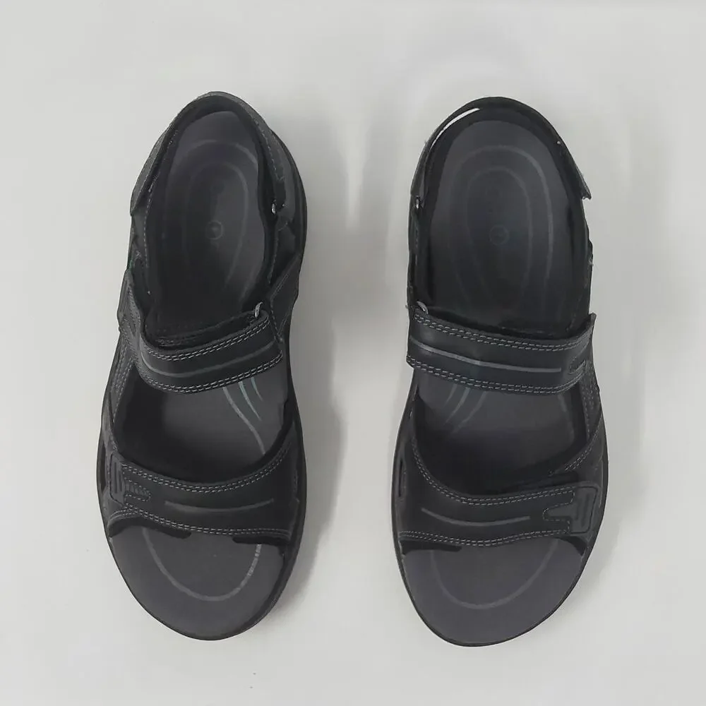 Orthofeet Men's Gemini 566 Black Leather Orthopedic Walking Sandals US 10 NWB